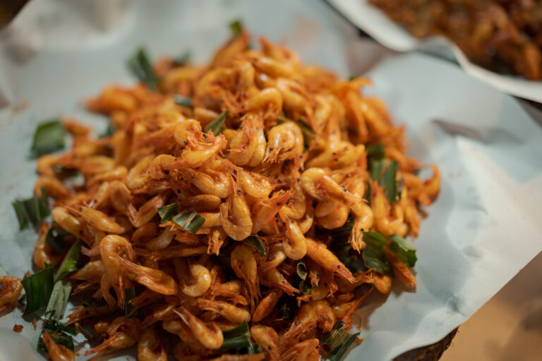 Fried shrimp (បង្កា), a crispy Cambodian street food snack in Siem Reap